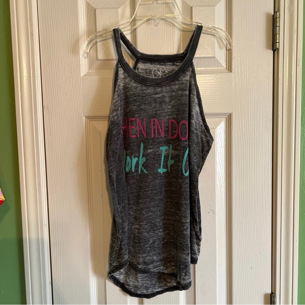 Women's "When in Doubt, Work it Out" Faded Gray Athletic Tank Top Extra Small XS